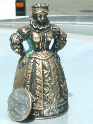 Vintage Antique Brass Figural Bell Victorian Woman Dressed.  Chime Lady