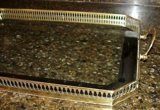 VINTAGE MAISON BAGUES FRENCH SOLID BRASS FRAME MIRROR GLASS INSERT SERVING TRAY 3