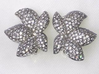 Vintage Christian Dior Pave Crystal Rhinestone Clip Earrings