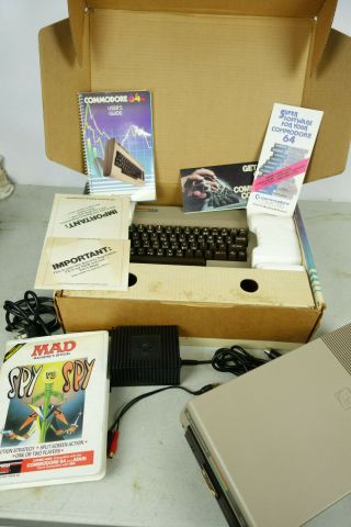 Commodore 64 Computer,  1541 Disk Drive Powers On,  Spy Vs Spy,  Box