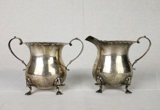 Antique Sterling Silver Creamer And Sugar Bowl Very Heavy 353.  7 Grams