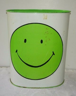 1960 ' s RARE Smiley Happy Face Cheinco Trash Garbage Can LIME GREEN Hard to Find 2
