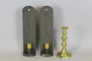 A Early 19th C Tin Candle Sconces In The Best Old Grungy Surface