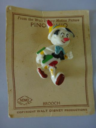 Vintage 1940s Disney Wdp Nemo Pinocchio Lucite Plastic Brooch Pin On Card