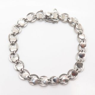 925 Sterling Silver Vintage Heart Design Link Bracelet 7.  5 