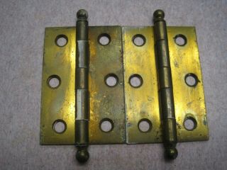 Antique Vintage Pair Brass Plated Cannonball Door Hinge 3 X 2 B