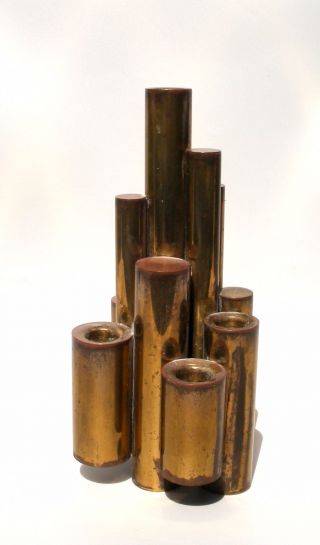 Judaica Gio Ponti Vtg Mid Century Modern Tubular Brass Candle Holder Candelabra