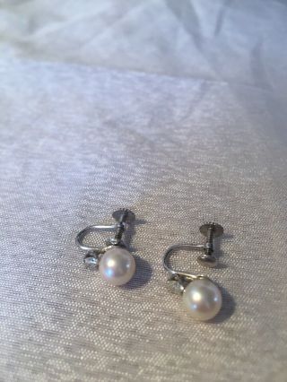 Vintage 14k White Gold With Diamond And Pearls