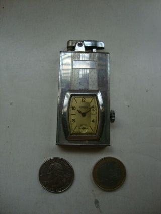 Vintage Art Deco Ronson A.  M.  W.  Pocket Watch Lighter Benzin Briquet Feuerzeug