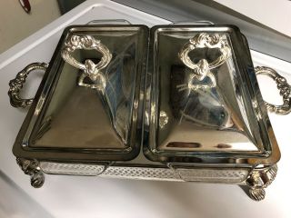 Vintage Silver Serving Dish Two 9x5 Glass /silver Plated Holder/stand With Lids