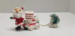 Vintage Holt Howard Santa With Train Candle Holder Pulling Christmas Tree Rare
