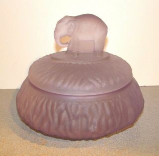 Vintage Greensburg Glass Purple Powder Box Jar W/ Elephant Finial