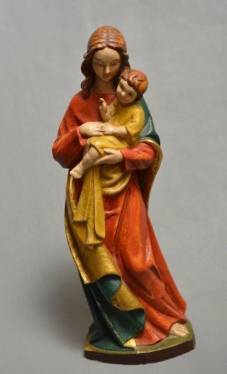 Vintage Hand Carved Wooden Lady Virgin Mary Madonna & Jesus Statue