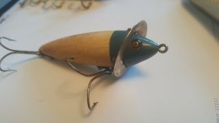 Vintage Heddon 210 Surface Minnow Blue Head Glass Eyes Fishing Lure Bass Bait