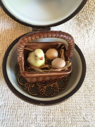 Vintage Limoges Hand Painted Egg Shape Box With Surprise Inside 3