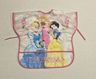 Vintage Disney Princess Vinyl Baby Girl Bib Plastic Crumb Pocket Tie Back