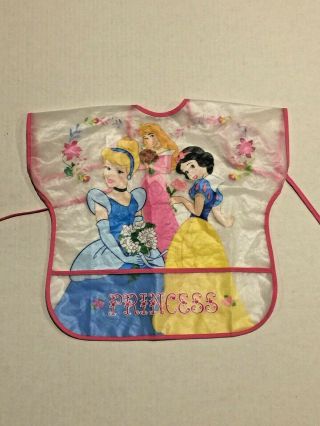 Vintage Disney Princess Vinyl Baby Girl Bib Plastic Crumb Pocket Tie Back 2