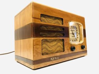 Antique 1937 Rca Victor 85t Superheterodyne Art Deco Wood Vintage Old Radio