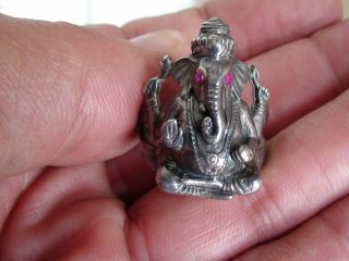 Vintage 925 Sterling Silver Ganesha Elephant Buddha Two Ruby Ring Size 10.  24