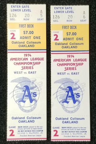 (2) 1974 Alcs Gm 2 Full Tickets Vtg Baltimore Orioles Vs Oakland A 