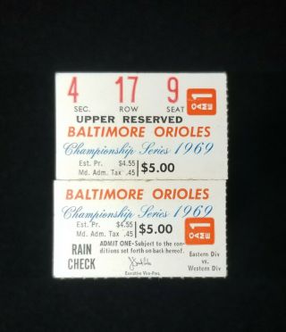 1969 Alcs Gm 1 Ticket Baltimore Orioles Twins 4 - 3 Frank Robinson Boog Powell Hr