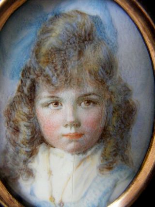 Antique Portrait Miniature Of A Young Girl C1900