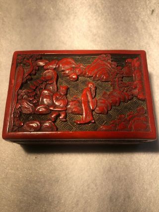 Antique Chinese Cinnabar Carved Red Lacquer Box