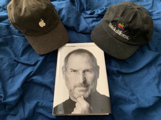 Two Apple Computer Baseball Caps With Steve Jobs Biography