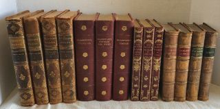 14 Antique Decorative Leather Books Dickens Shakespeare Eliots Illustrated