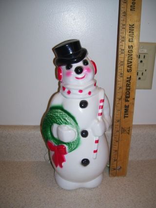 Small Vintage 1968 Empire Hard Plastic Blow Mold 13 " Frosty Snowman Lighted 1358