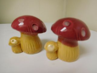 Vintage Ceramic Mushroom Salt And Pepper Shakers Red & Yellow -