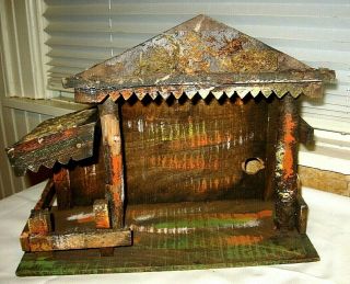 Vintage Creche Nativity Manger Stable Only Wood Christmas Made In Italy