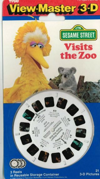 Vintage 1992 Tyco View - Master 3d Sesame Street Visits The Zoo 3 Reels Nos