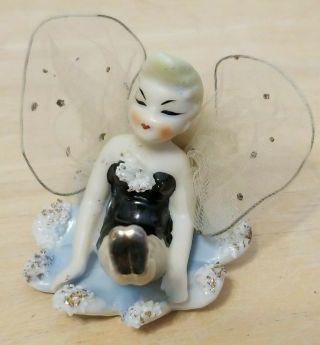 Vintage Porcelain Tinkerbell / Fairy Figurine With Tulle Wings Marked Japan