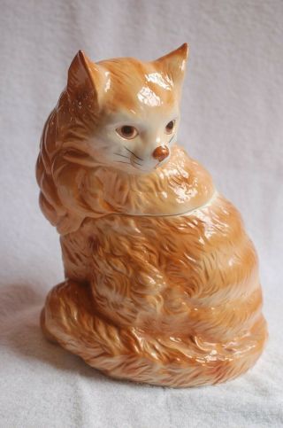 Orange Tabby Cat Cookie Jar Treats Container Statue Vintage Hand Painted Kitty