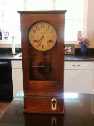 Antique Simplex Oak Time Recorder Wall Clock