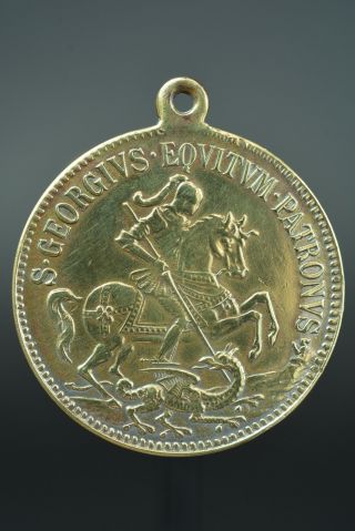 Large Antique Bronze Religious Medal Pendant St Georges 19thc Bronze
