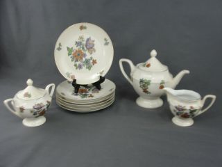 Vintage 9 Piece Bavarian Porcelain Dessert Tea Set Zeh Scherzer 1930 - 1945 Floral