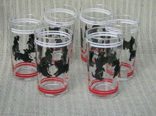 6 Vintage Scotty Scottish Terrier Scotties Playing Glasses 4 3/4 " Tall Set