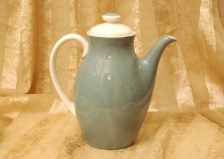 Vintage Royal Doulton England Coffee Tea Pot Pastel Teal & White Fine Cond.