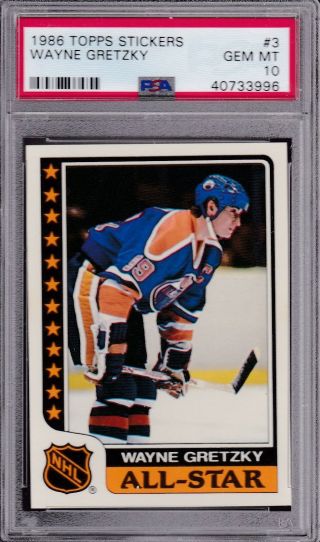 1986 Topps Stickers 3 Wayne Gretzky Psa 10 Gem Edmonton Oilers All - Star