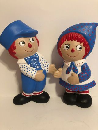 Vintage Raggedy Ann And Andy Ceramic Figurines Gare Inc 1974 Rare Find