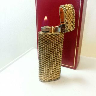 Authentic Vintage Cartier Gas Lighter Paris Made Gold Braid Pattern