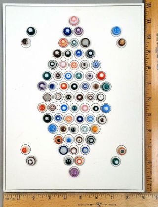 Card Of 70 Antique China Buttons,  Assorted Bullseyes / Gaiters,  Variety