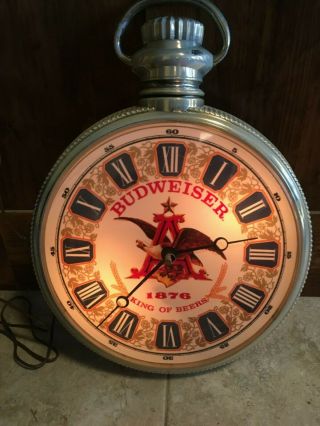 Vintage Budweiser Beer Light Bar Sign Wall Clock Grandfather Watch