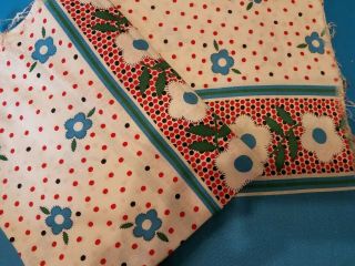 2 Full Vintage Feedsacks: Red,  Black,  And Blue Polka Dots,  Flowers,  And Border