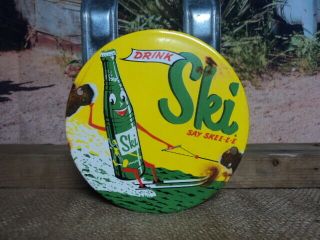 Old Vintage Drink Ski Porcelain Gas Station Door Sign Soda Pop Advertising