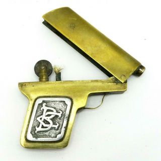 Vintage Wwii Era Brass Trench Art Hand Made Pistol Gun Shaped Lighter