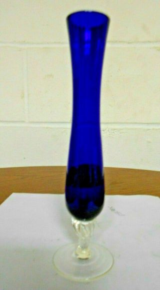 Vintage Cobalt Blue Flower/bud Vase With Clear Glass Pedestal Base