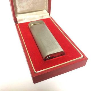 Vintage Cartier Gas Lighter Swiss Made Silver Gold Line Trinity